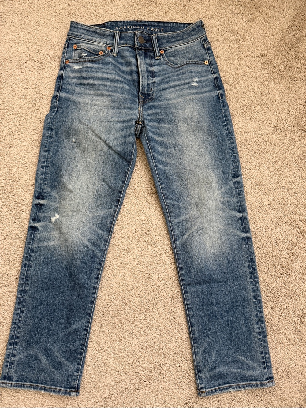 American Eagle Outfitters Athletic Straight Distressed Blue Jeans 28x28
